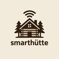 smarthütte cover art: a log cabin between fir trees with a wifi symbol above the roof.